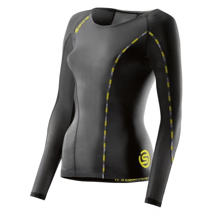 SKINS DNAmic Womens Top Long Sleeve Black/Limoncello