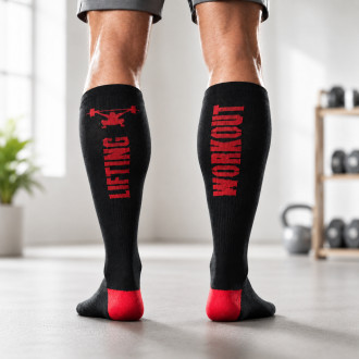 Vzpěračsk&eacute; podkolenky WORKOUT - čern&aacute;/červen&aacute;