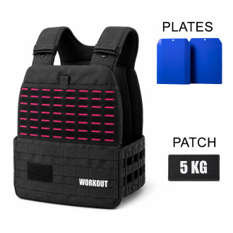 Z&aacute;těžov&aacute; taktick&aacute; pl&aacute;tov&aacute; vesta 5 kg WORKOUT - čern&aacute; růžov&aacute;