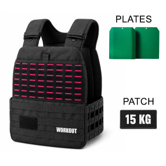 Z&aacute;těžov&aacute; taktick&aacute; pl&aacute;tov&aacute; vesta 15 kg WORKOUT - čern&aacute; růžov&aacute;
